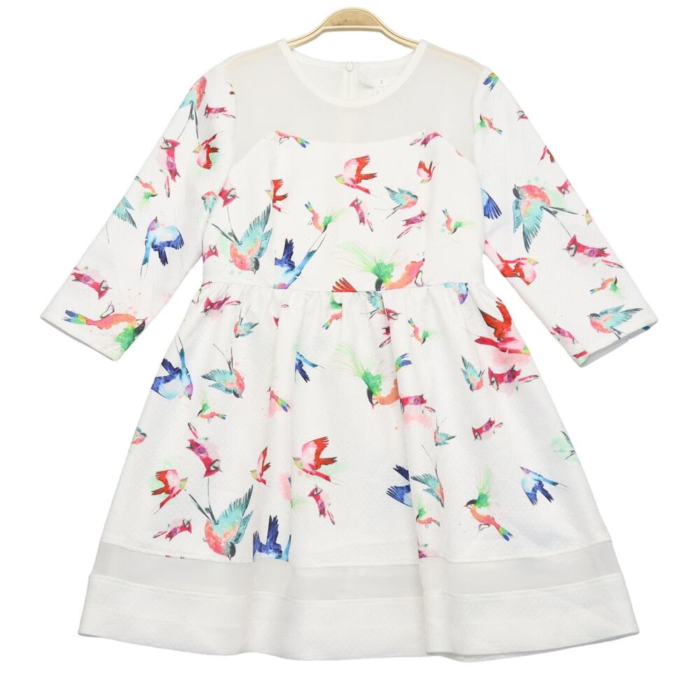 Watercolor Birds Skater Swing Mini Dress 2 White Mesh Cut Outs Party Coquette